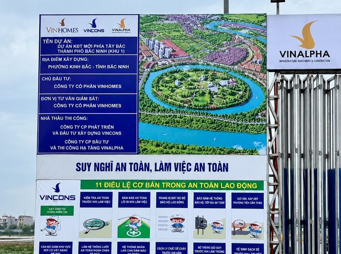 Bảng thông tin Dự án Khu đô thị mới phía Tây Bắc thành phố Bắc Ninh Khu 1 dựng tại công trường phường Kinh Bắc