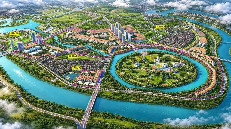 Phối cảnh mô phỏng toàn cảnh Vinhomes King Park bên sông Cầu, Bắc Ninh
